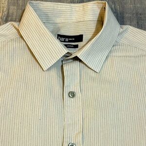 Bar III Cream & Black Stripes Slim Fit Stretch Easy Care Mens Shirt Size M